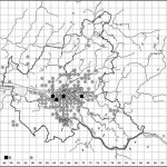 Senecio inaequidens (dunkle Quadrate: Funde vor 1996, helle Kreise: Funde seit 1996)